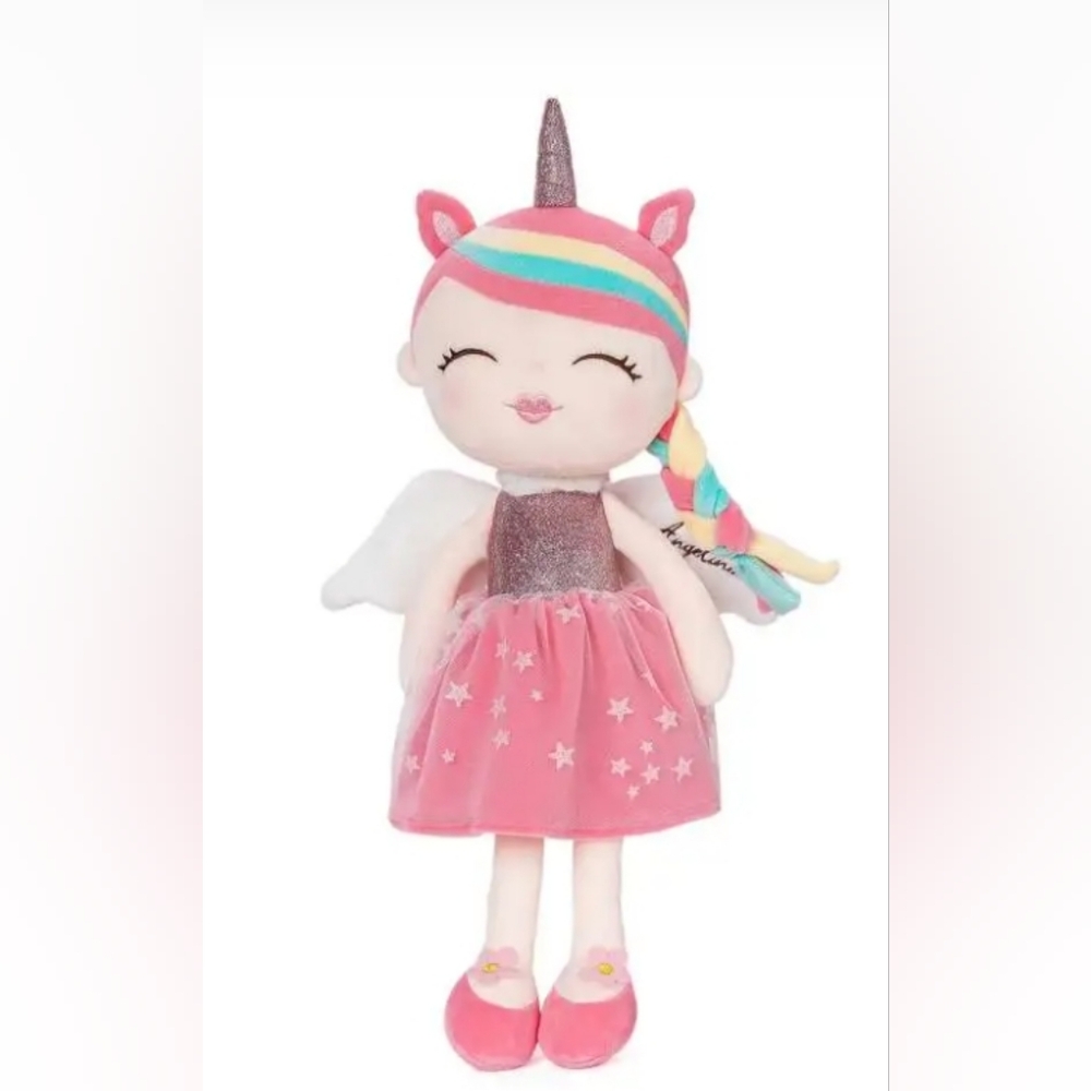 Pink Unicorn Plush Doll with Rainbow Braid - Kids Toys